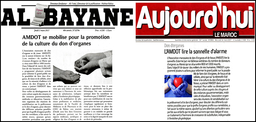 l'Association marocaine de don d'organes et de tissus (AMDOT) dans la presse