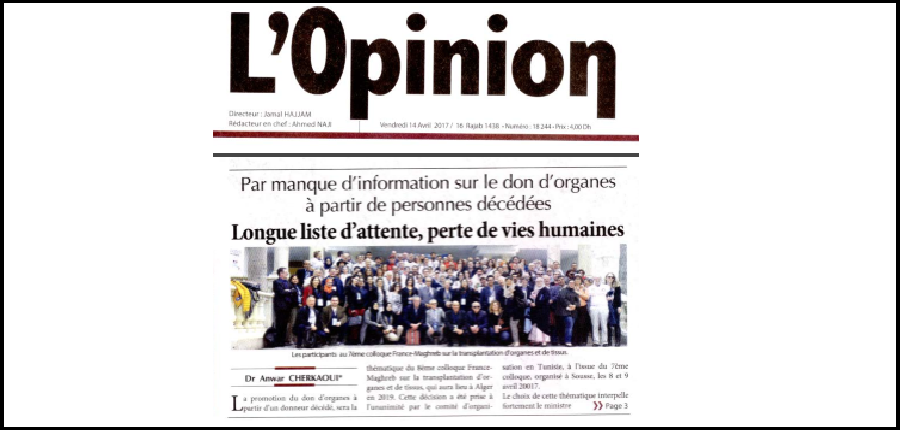 L'Opinion 14 Avril 2017 : Don d'Organes